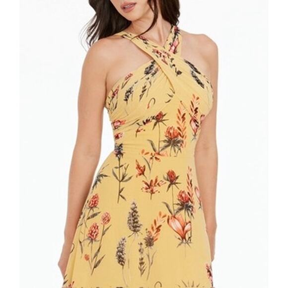 Dress The Population Brenna Canary Multi Yellow Floral Sheath Maxi Dress Small - Picture 5 of 13